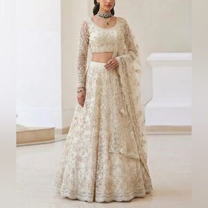 Elegant Cream Embroidered Bridal Lehenga